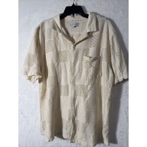 Cotton On Button Up Shirt Mens XL Ivory Patchwork Knit Classic Beach Resort